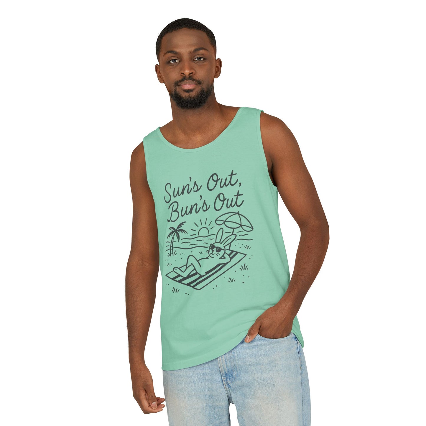 Sun’s Out, Bun’s Out Chill Beach Bunny Tank Top - Unisex Garment-Dyed Tee | Summer Rabbit Vibes - Beach Wear - Vacation Apparel