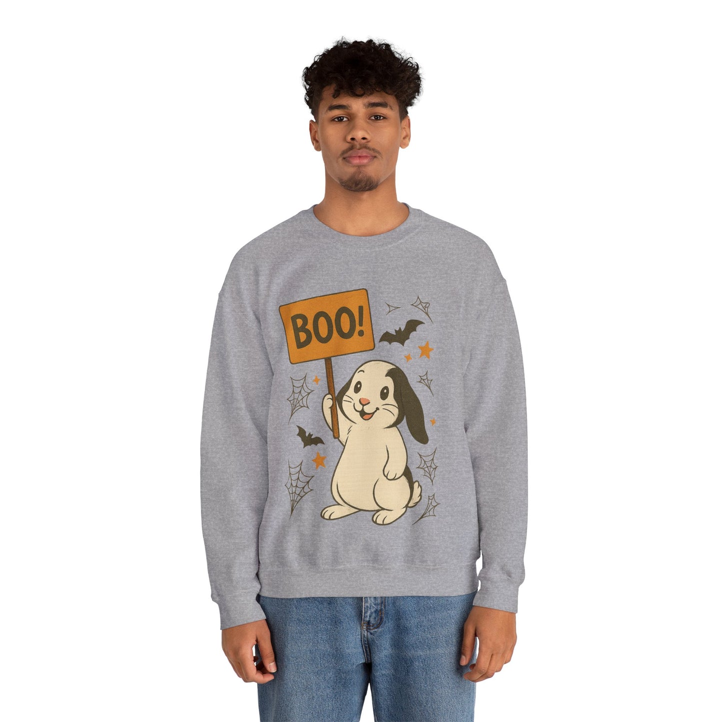 Boo Bunny Halloween Sweatshirt – Cozy Lop-Eared Rabbit & Spooky-Cute Fall Vibes - Unisex Heavy Blend™ Crewneck