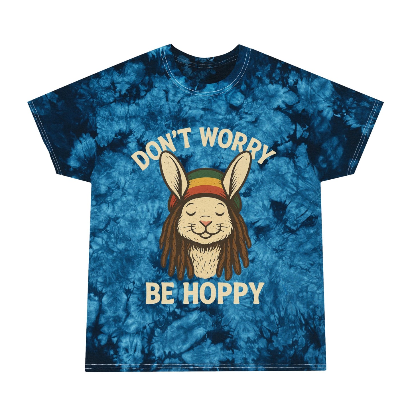 Don’t Worry Be Hoppy Tie-Dye Bunny Tee - Rasta Rabbit Reggae Hipster Shirt - Bohemian Style Top - Unisex Summer Tee - Vacation Outfit