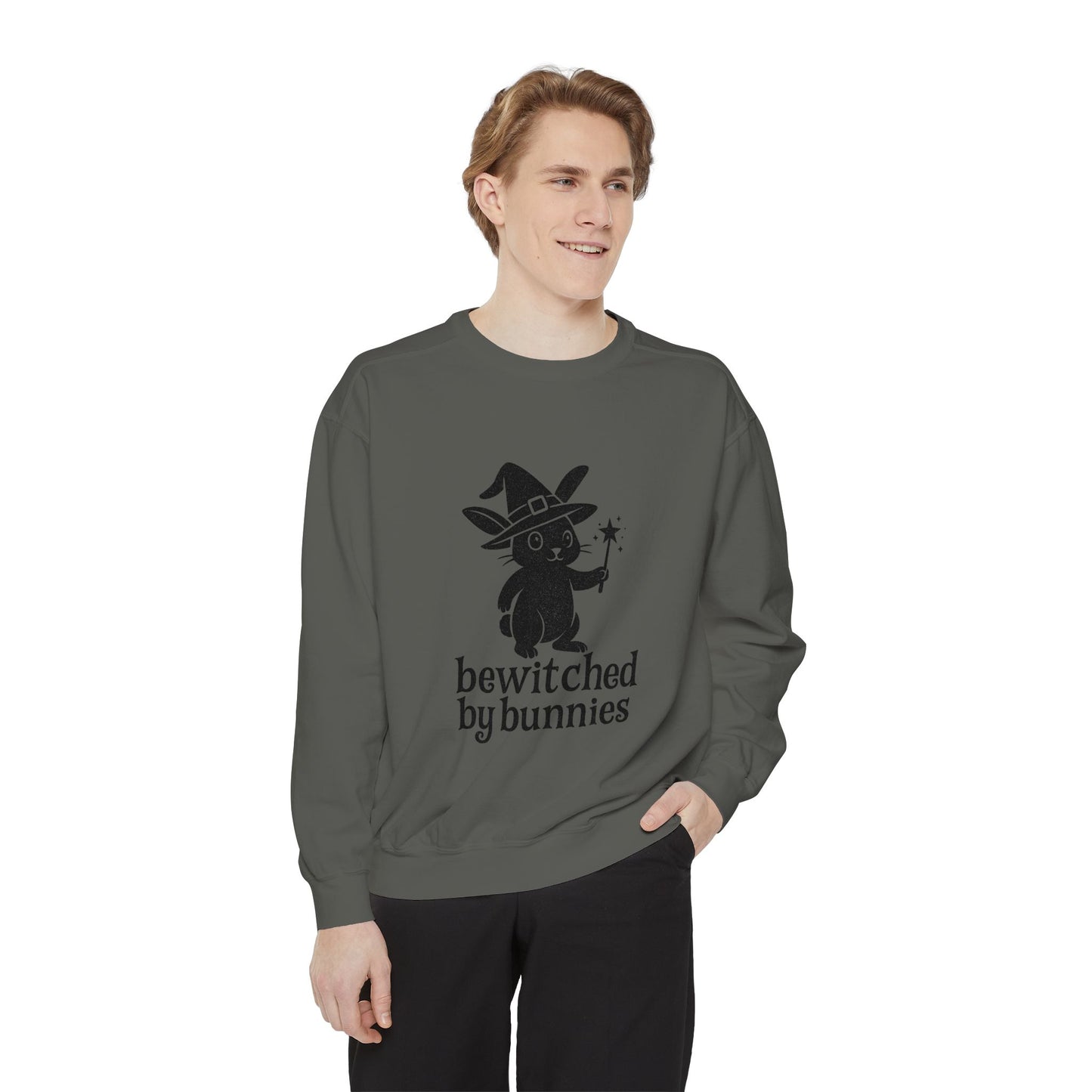 Bewitched by Bunnies Unisex Sweatshirt – Cozy Fall Rabbit Witch Pullover for Fall Festivities - Halloween Gift