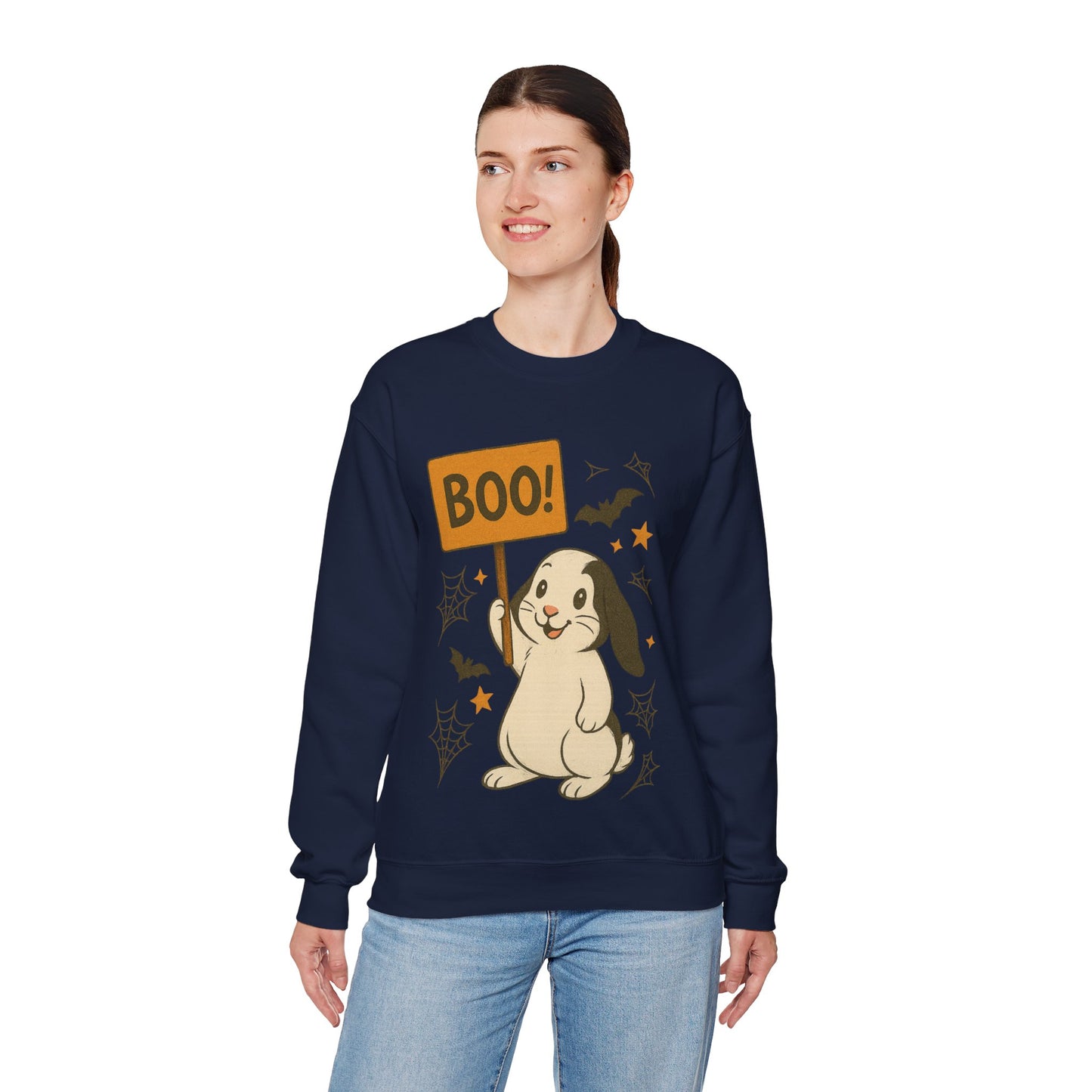 Boo Bunny Halloween Sweatshirt – Cozy Lop-Eared Rabbit & Spooky-Cute Fall Vibes - Unisex Heavy Blend™ Crewneck