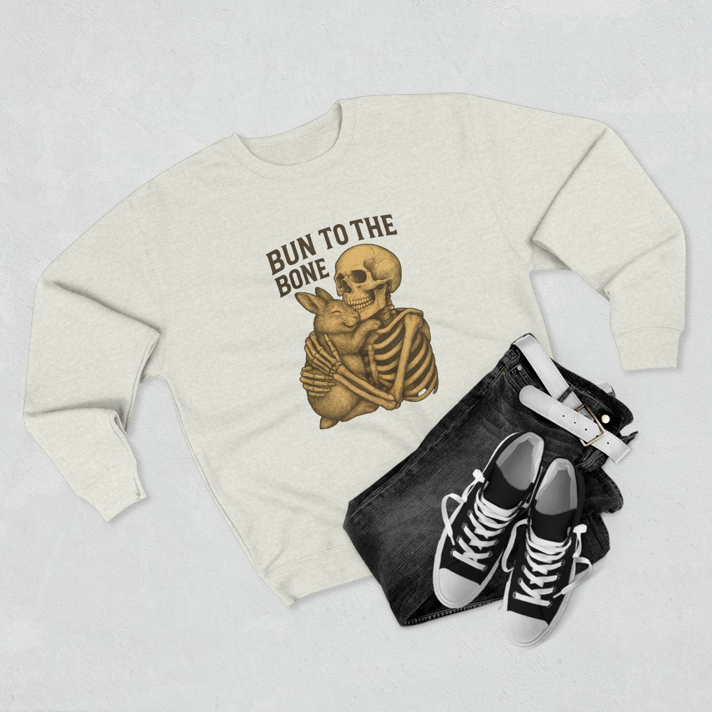 Bun to the Bone Skeleton & Snuggle Bunny Unisex Sweatshirt – Cozy Rabbit Crewneck - Halloween & Fall Collection - Funny Gift