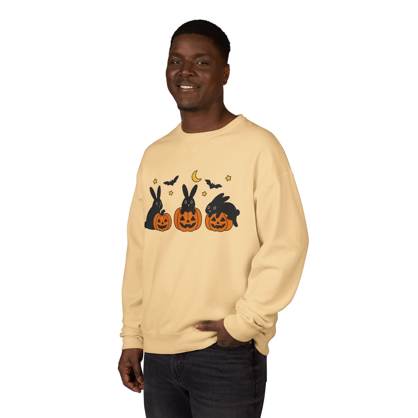 Pumpkin Patch Bunnies Halloween Sweatshirt – Rabbit & Jack-o’-Lantern Crewneck | Cozy Fall Fashion Unisex Apparel - Spooky Season Gift