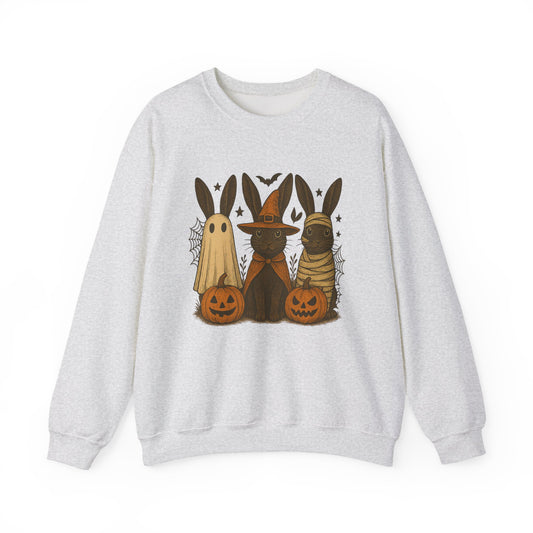 Ghosts, Witches & Mummies—Oh My! Halloween Bunny Sweatshirt - Cozy Fall Rabbit Apparel - Unisex Spooky Season Crewneck