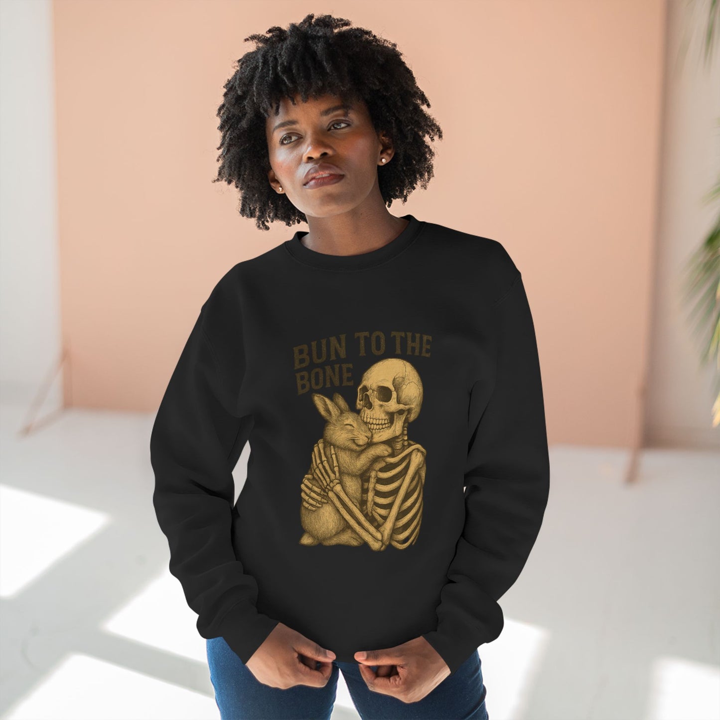 Bun to the Bone Skeleton & Snuggle Bunny Unisex Sweatshirt – Cozy Rabbit Crewneck - Halloween & Fall Collection - Funny Gift