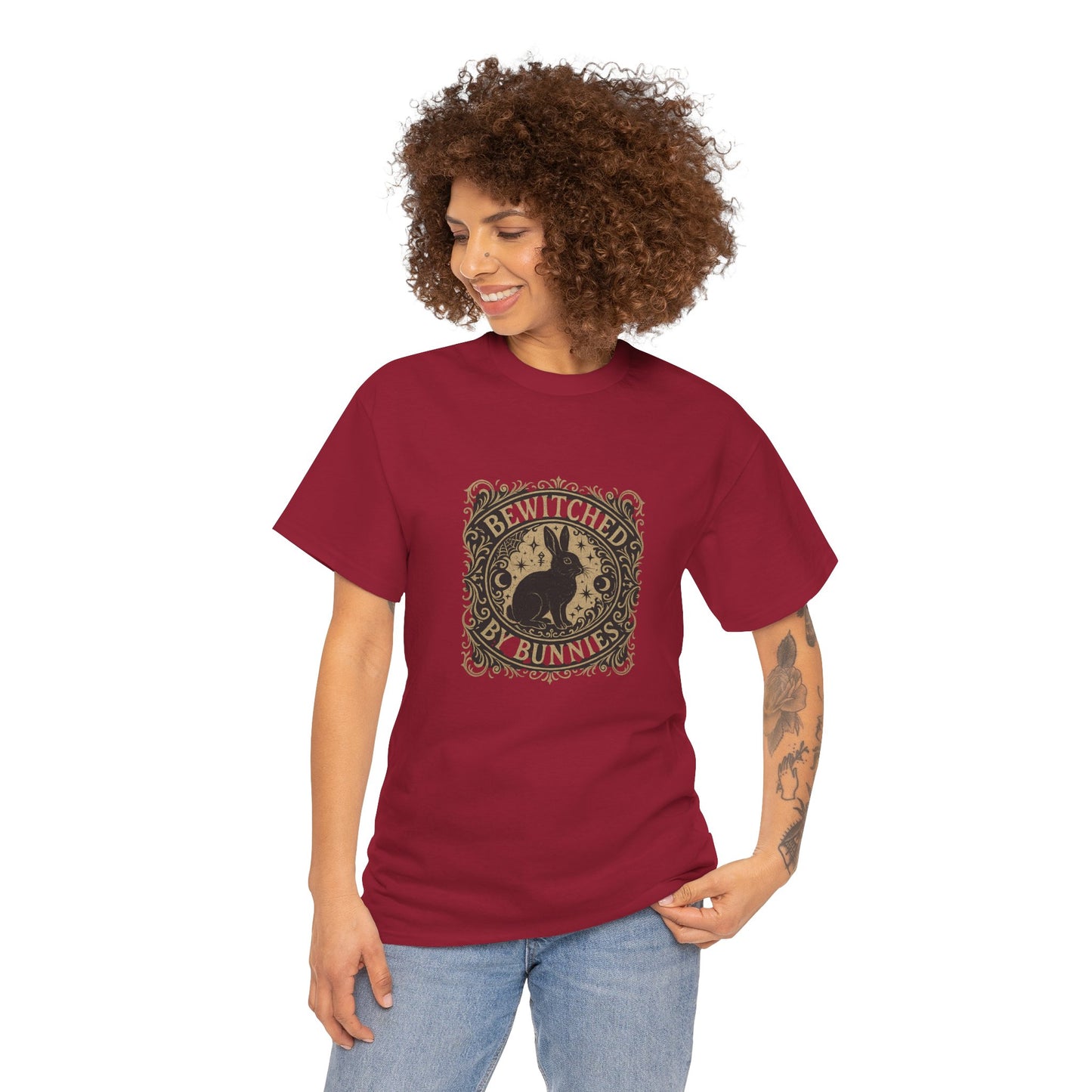 Bewitched by Bunnies Unisex Heavy Cotton T-Shirt – Enchanted Rabbit Halloween & Fall Graphic Tee | Bunny Lovers Gift
