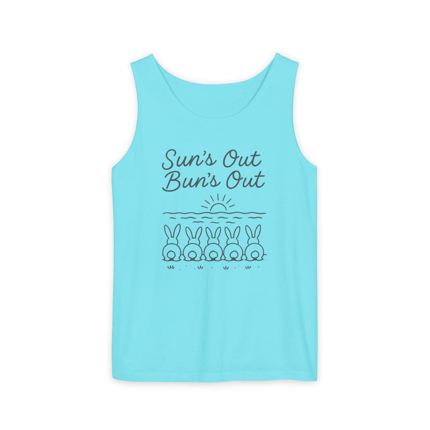 Sun's Out, Bun’s Out Tank Top – Funny Bunny Bums Summer Tee - Unisex Garment-Dyed | Beach Vibes - Vacation Apparel