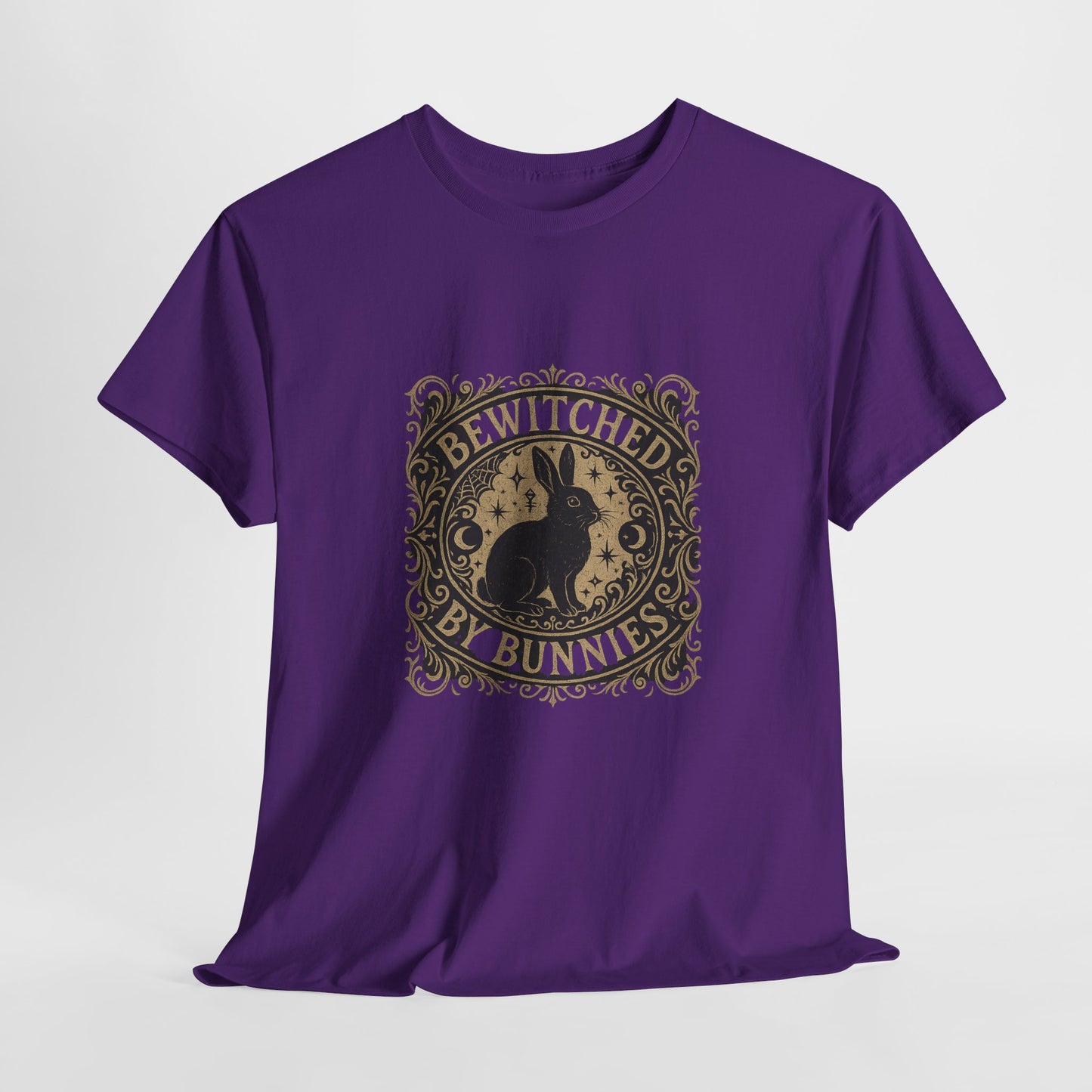 Bewitched by Bunnies Unisex Heavy Cotton T-Shirt – Enchanted Rabbit Halloween & Fall Graphic Tee | Bunny Lovers Gift