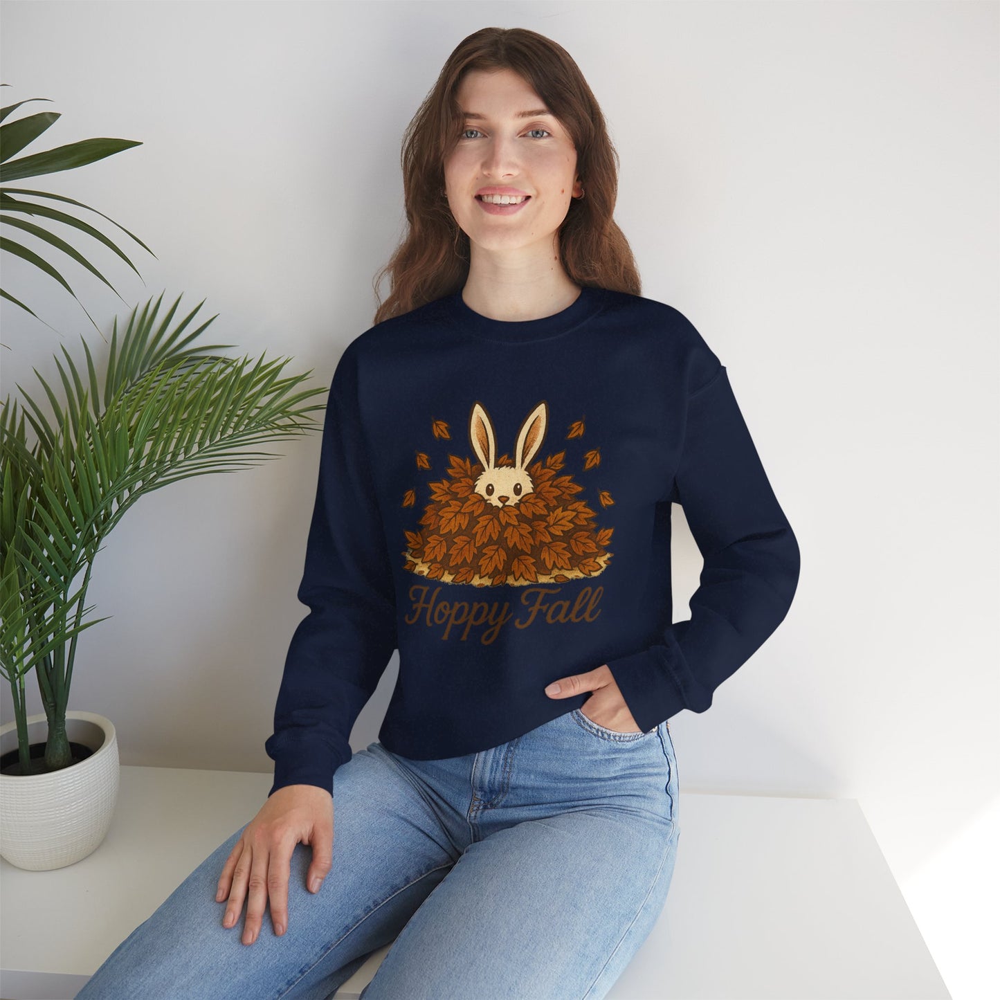 Hoppy Fall β Unisex Cozy Sweatshirt | Rabbit & Autumn Leaves Comfy Crewneck | Fall Fashion - Seasonal Halloween Gift