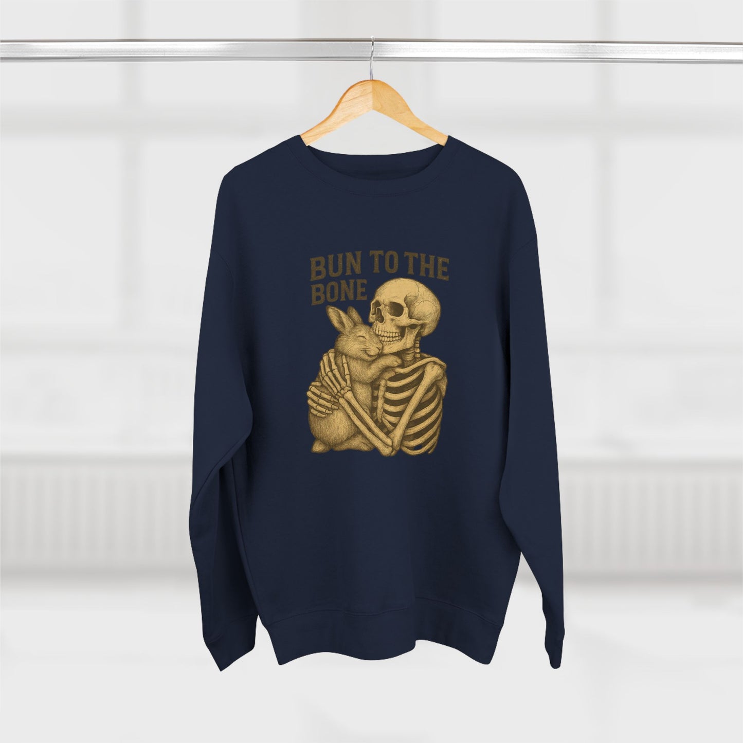 Bun to the Bone Skeleton & Snuggle Bunny Unisex Sweatshirt – Cozy Rabbit Crewneck - Halloween & Fall Collection - Funny Gift