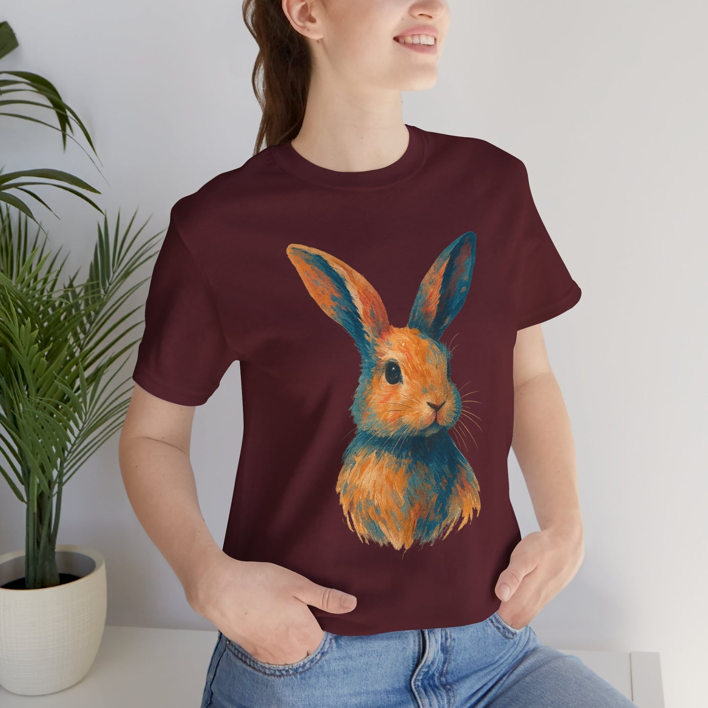 Golden Hour Bunny Unisex Short Sleeve Shirt – Painterly Rabbit Portrait T-Shirt - Artistic Graphic Tee for Animal Lovers - Unique Artwork