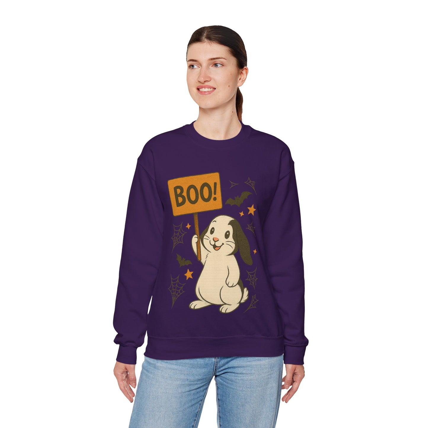 Boo Bunny Halloween Sweatshirt – Cozy Lop-Eared Rabbit & Spooky-Cute Fall Vibes - Unisex Heavy Blend™ Crewneck