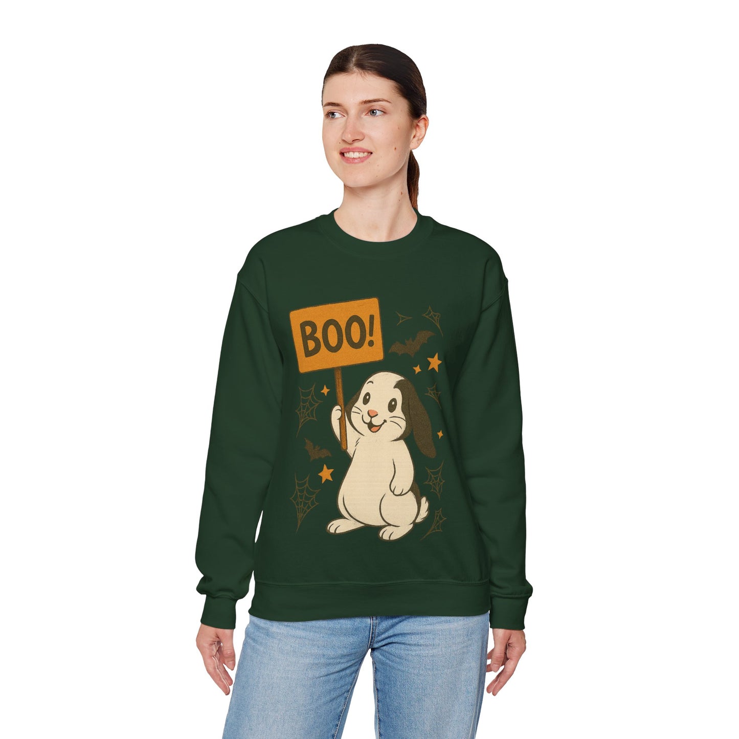 Boo Bunny Halloween Sweatshirt – Cozy Lop-Eared Rabbit & Spooky-Cute Fall Vibes - Unisex Heavy Blend™ Crewneck