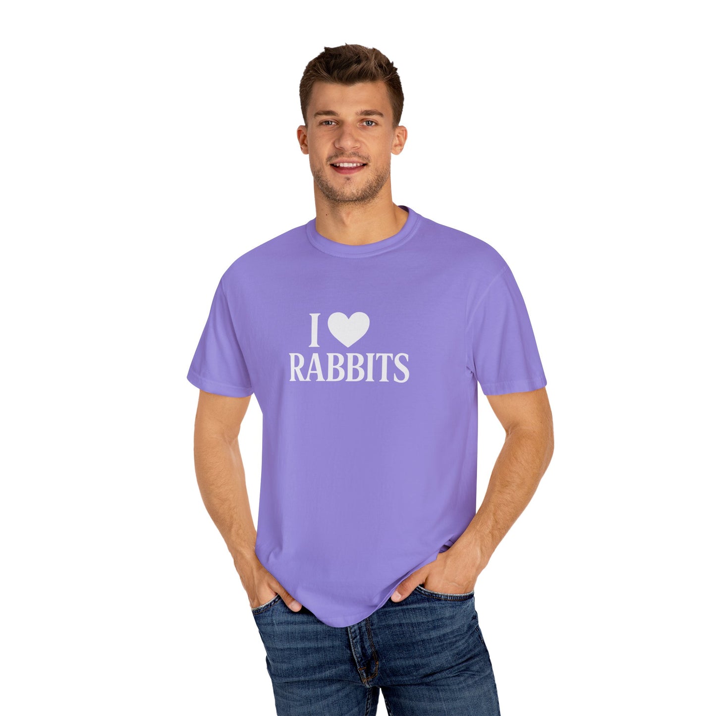 I ♥ Rabbits – Garment-Dyed Unisex Tee for Bunthusiasts - I Love Rabbits T-Shirt for Bunny Lovers