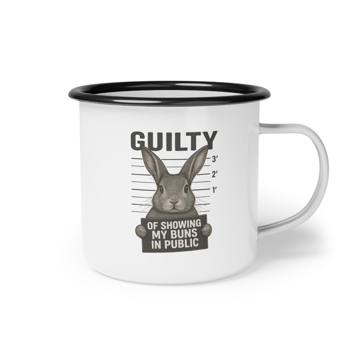 Guilty Bunny Enamel Camp Cup – Funny Mug for Rabbit & Coffee Lovers - Camping & Outdoors Gear - Bun Show Exhibitors