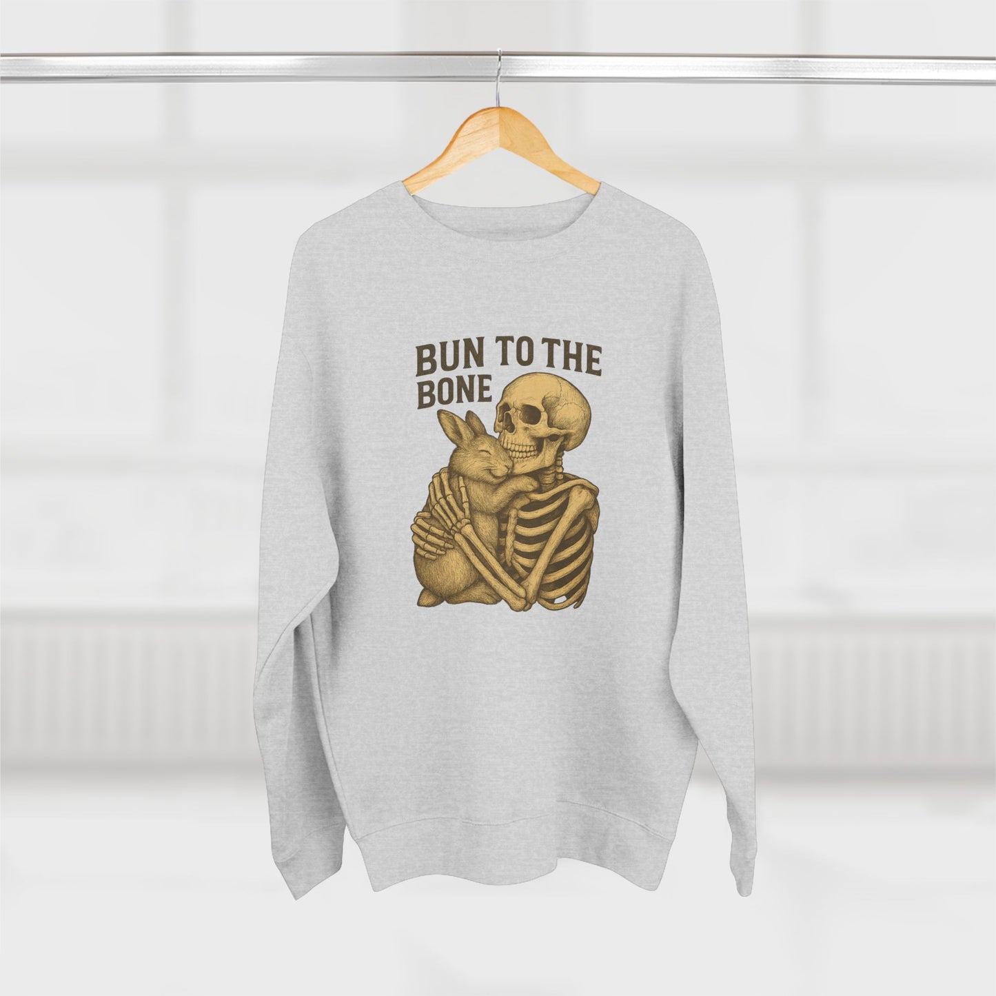Bun to the Bone Skeleton & Snuggle Bunny Unisex Sweatshirt – Cozy Rabbit Crewneck - Halloween & Fall Collection - Funny Gift