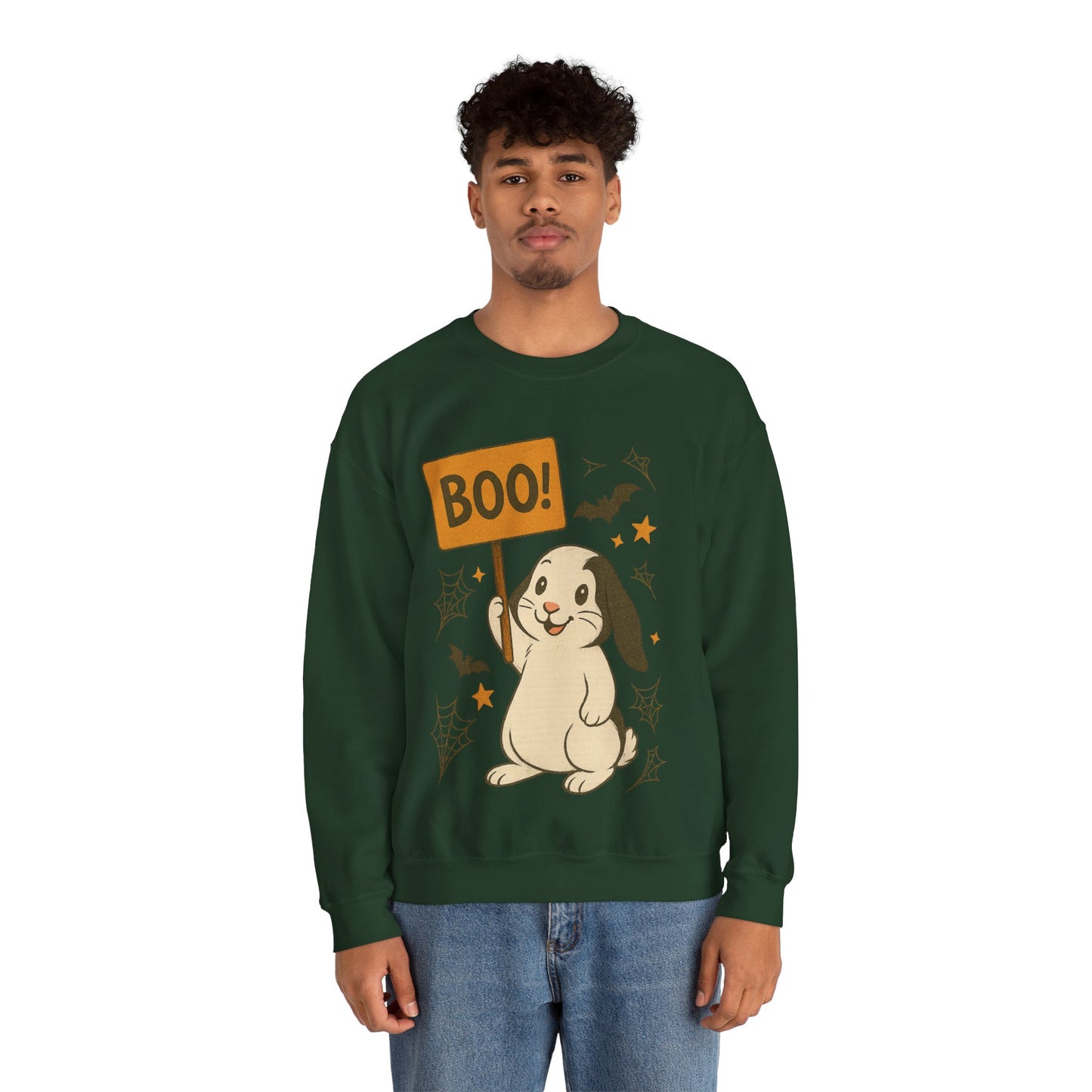 Boo Bunny Halloween Sweatshirt – Cozy Lop-Eared Rabbit & Spooky-Cute Fall Vibes - Unisex Heavy Blend™ Crewneck