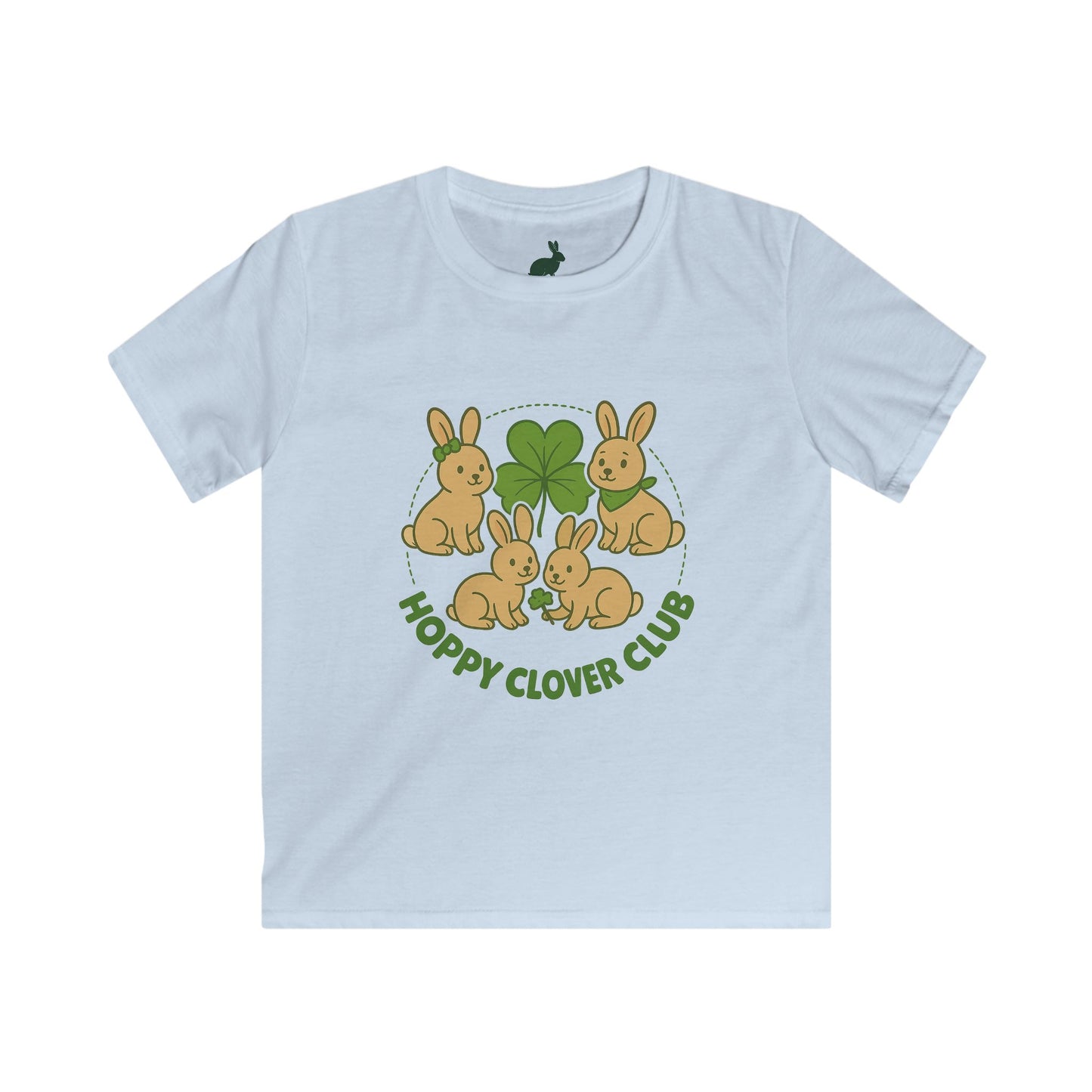 Hoppy Clover Club – Kids Softstyle Tee - Cute Bunny Rabbit T-Shirt - Farm Fun Children's Apparel