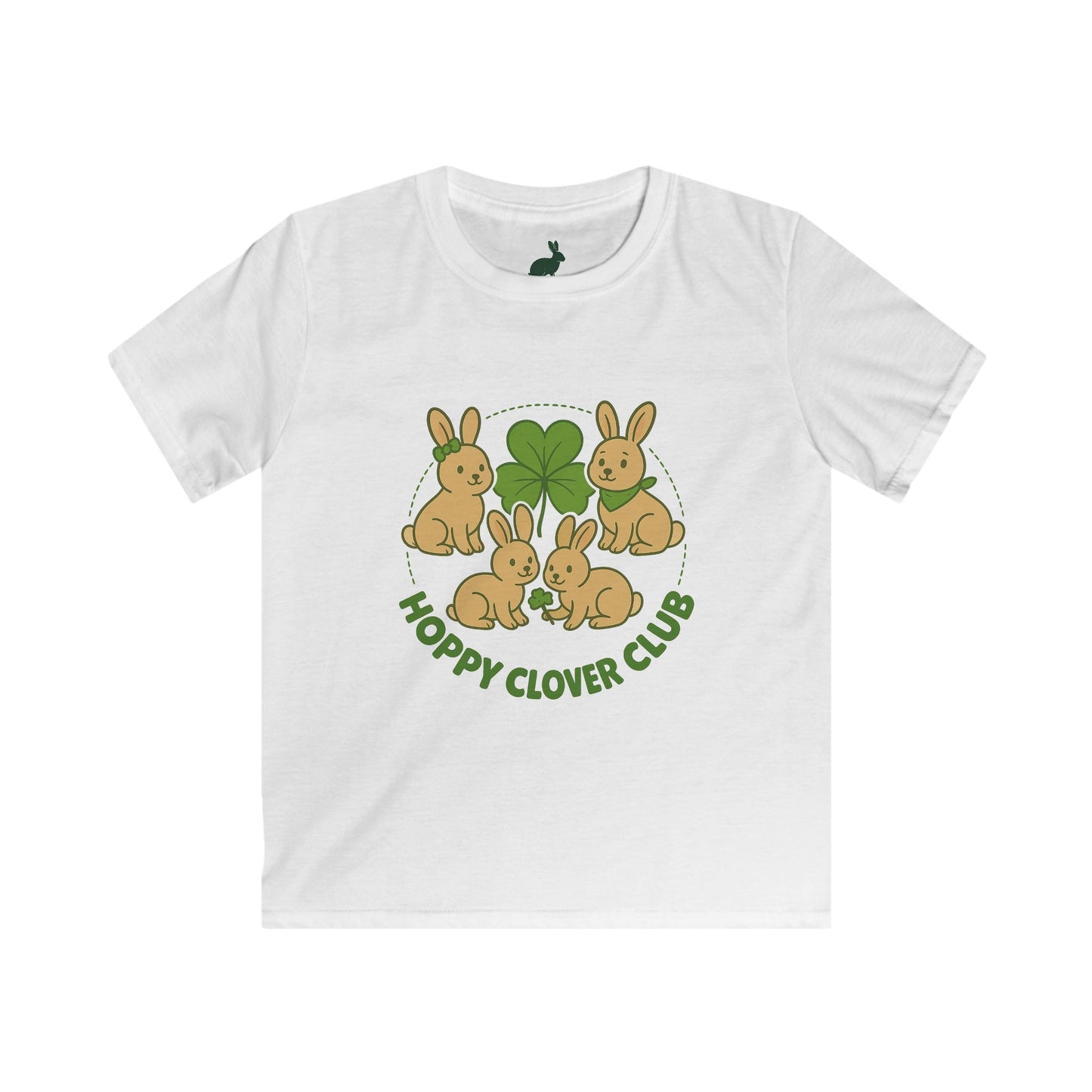Hoppy Clover Club – Kids Softstyle Tee - Cute Bunny Rabbit T-Shirt - Farm Fun Children's Apparel