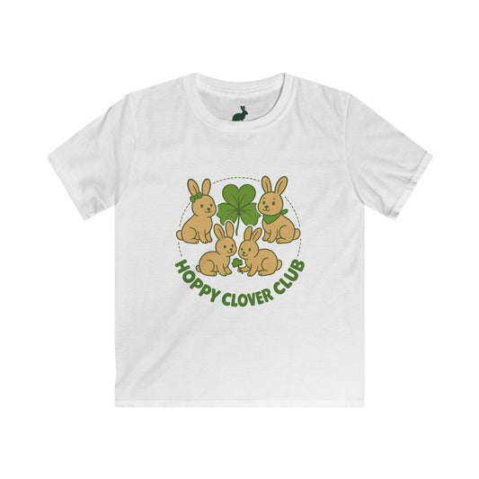 Hoppy Clover Club – Kids Softstyle Tee - Cute Bunny Rabbit T-Shirt - Farm Fun Children's Apparel