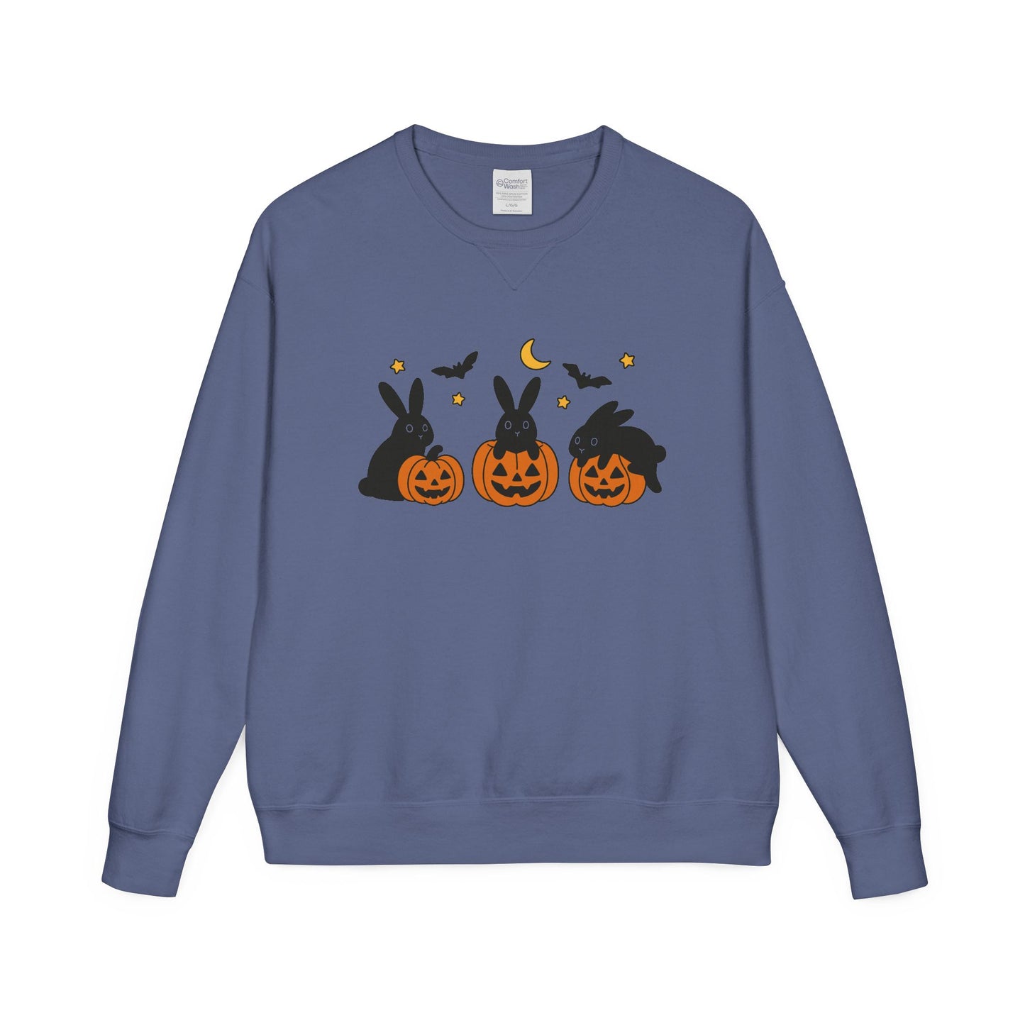 Pumpkin Patch Bunnies Halloween Sweatshirt – Rabbit & Jack-o’-Lantern Crewneck | Cozy Fall Fashion Unisex Apparel - Spooky Season Gift