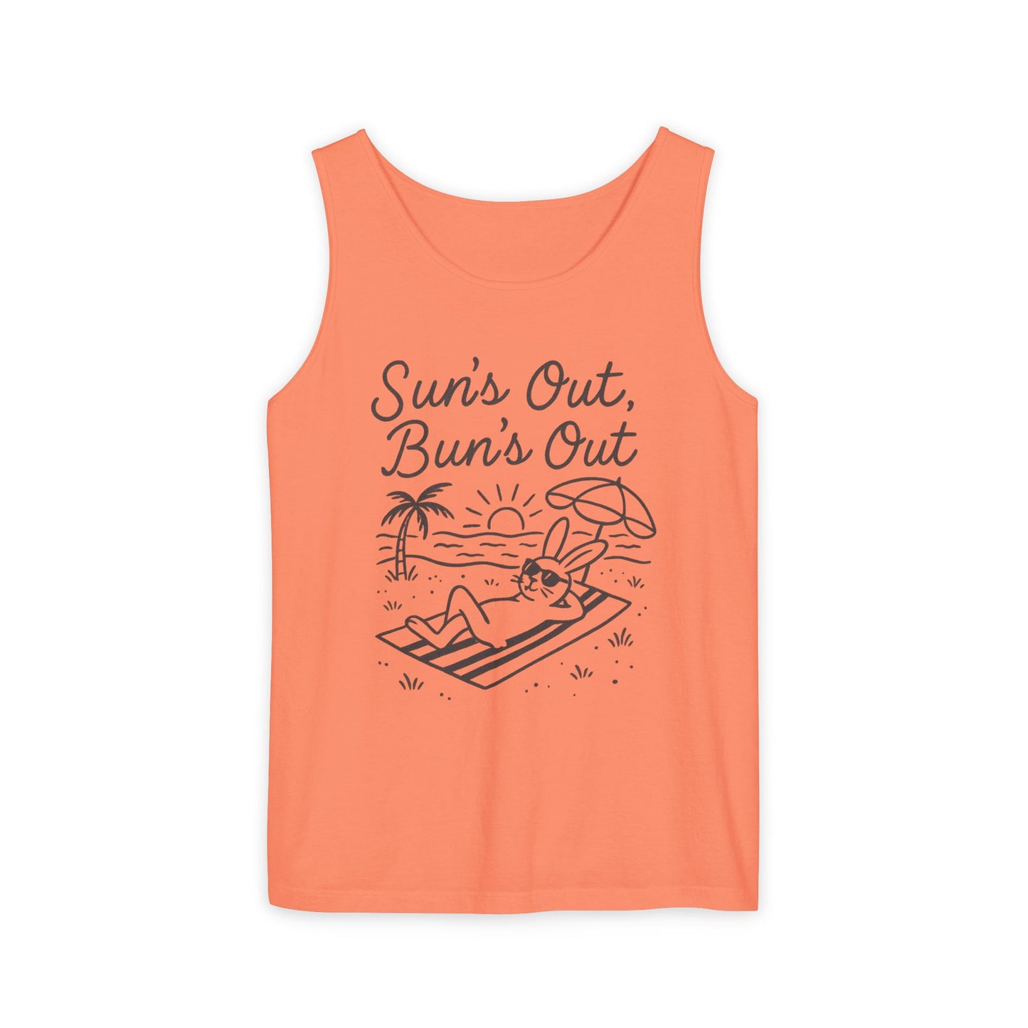 Sun’s Out, Bun’s Out Chill Beach Bunny Tank Top - Unisex Garment-Dyed Tee | Summer Rabbit Vibes - Beach Wear - Vacation Apparel