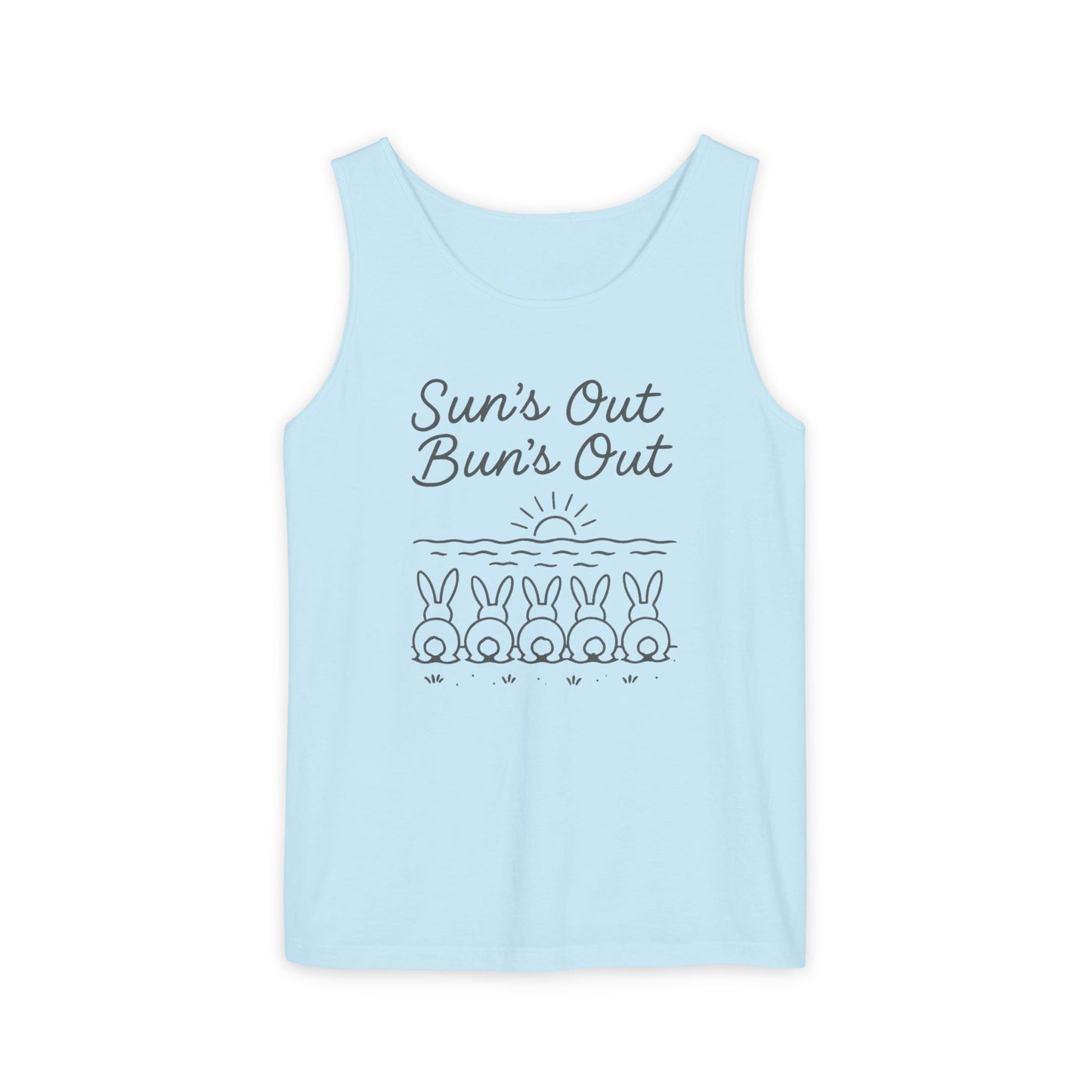 Sun's Out, Bun’s Out Tank Top – Funny Bunny Bums Summer Tee - Unisex Garment-Dyed | Beach Vibes - Vacation Apparel