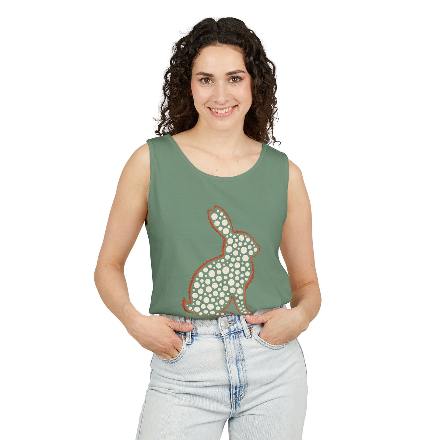 Spotted Rabbit Unisex Tank Top – Abstract Dot Bunny Design Tee for Bunthusiasts - Unisex Garment-Dyed Tank Top