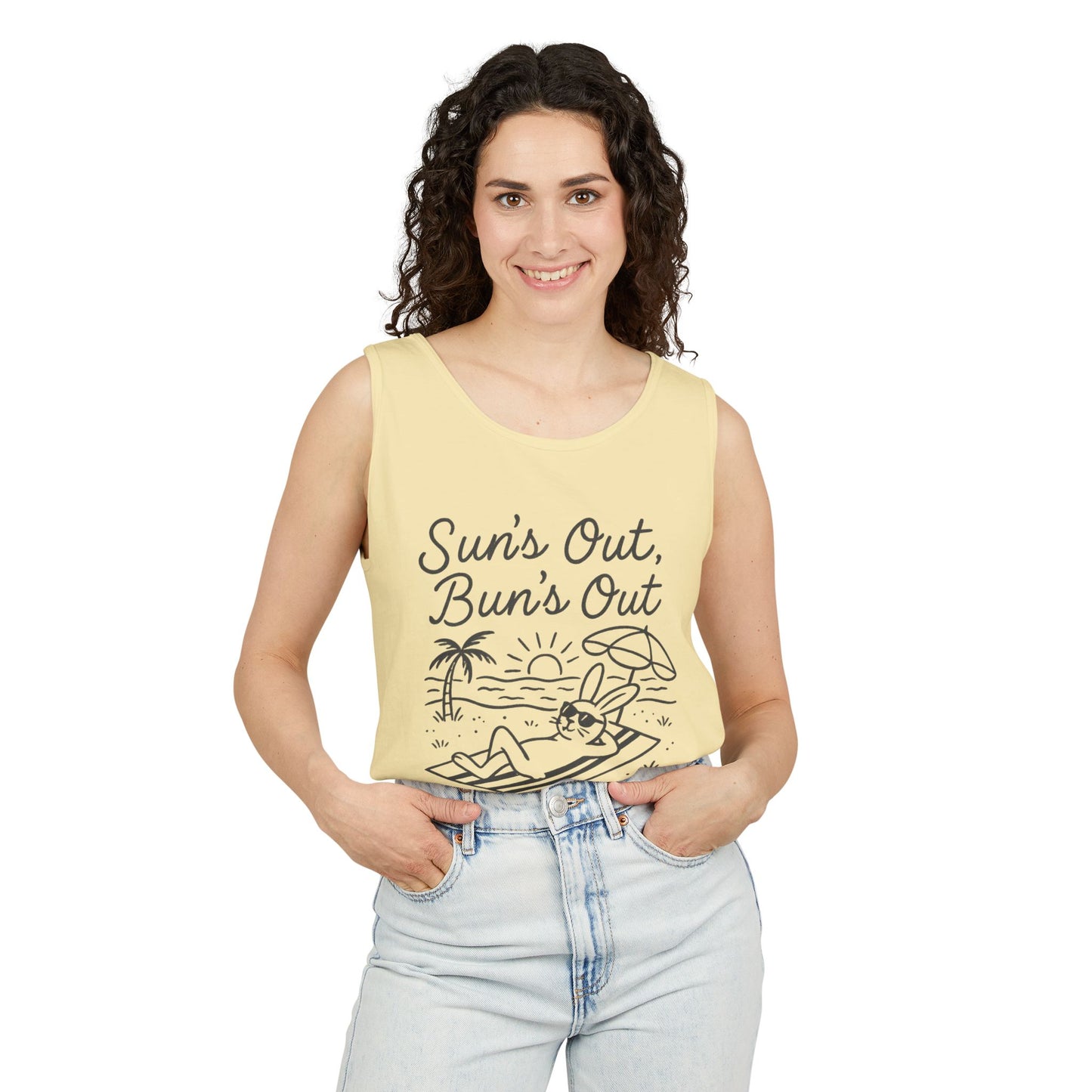 Sun’s Out, Bun’s Out Chill Beach Bunny Tank Top - Unisex Garment-Dyed Tee | Summer Rabbit Vibes - Beach Wear - Vacation Apparel