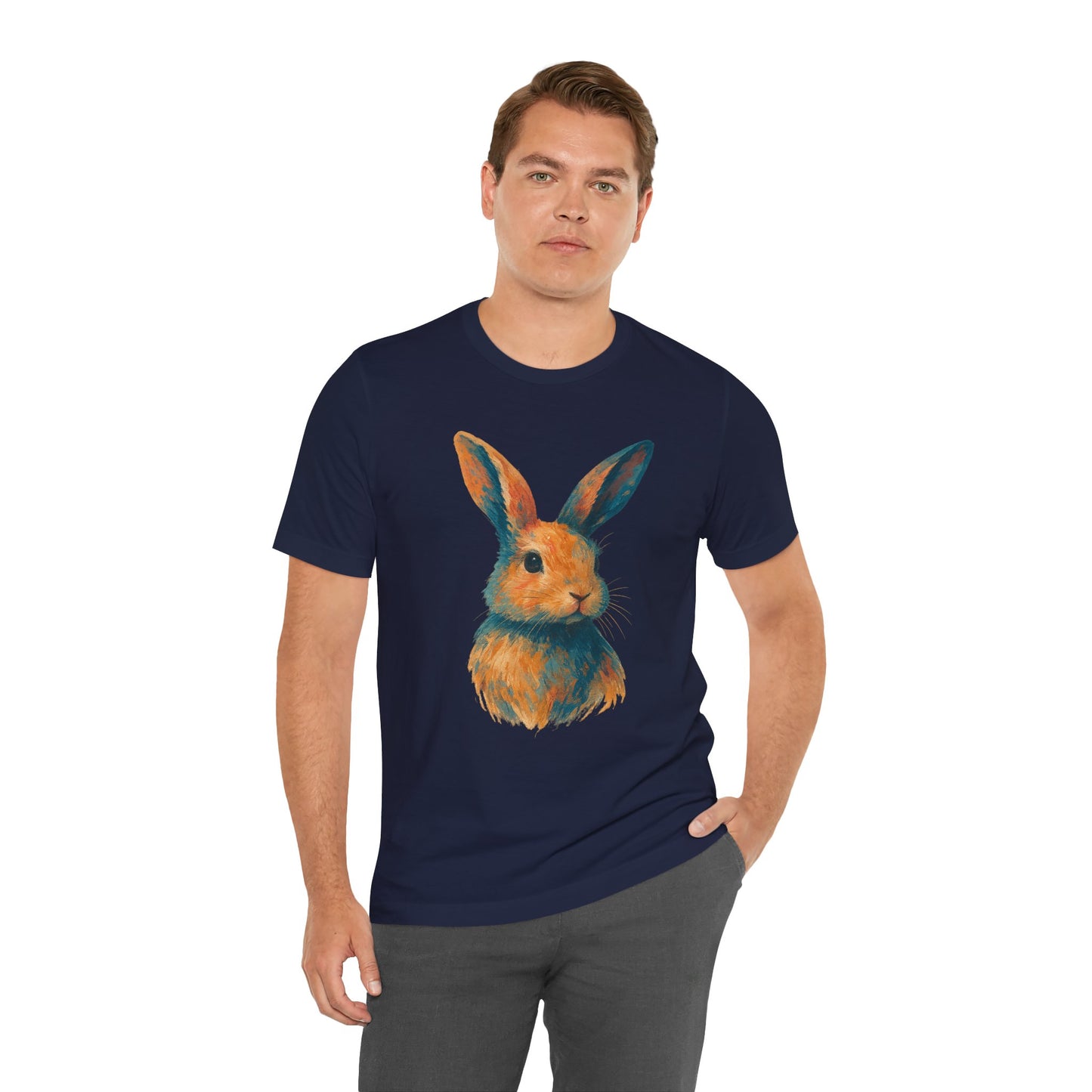Golden Hour Bunny Unisex Short Sleeve Shirt – Painterly Rabbit Portrait T-Shirt - Artistic Graphic Tee for Animal Lovers - Unique Artwork