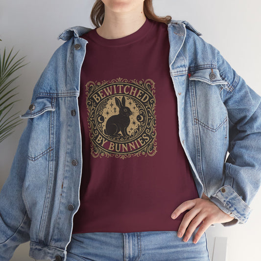 Bewitched by Bunnies Unisex Heavy Cotton T-Shirt – Enchanted Rabbit Halloween & Fall Graphic Tee | Bunny Lovers Gift