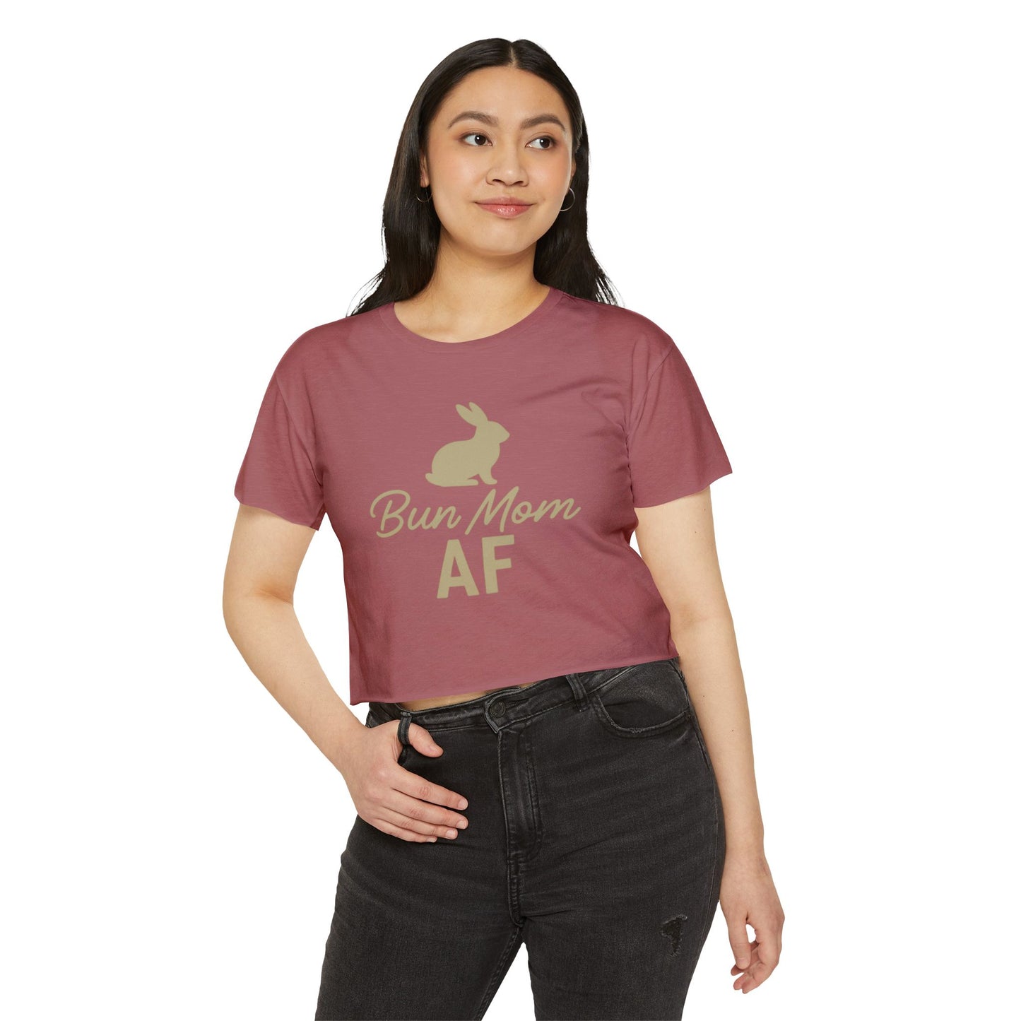 Bun Mom AF Women’s Crop Top - Rabbit Mom Crop T-Shirt - Pet Parent Fashion - Bunny Lover Tee