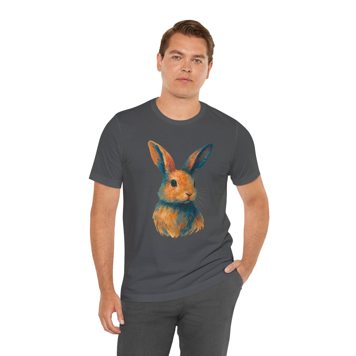 Golden Hour Bunny Unisex Short Sleeve Shirt – Painterly Rabbit Portrait T-Shirt - Artistic Graphic Tee for Animal Lovers - Unique Artwork