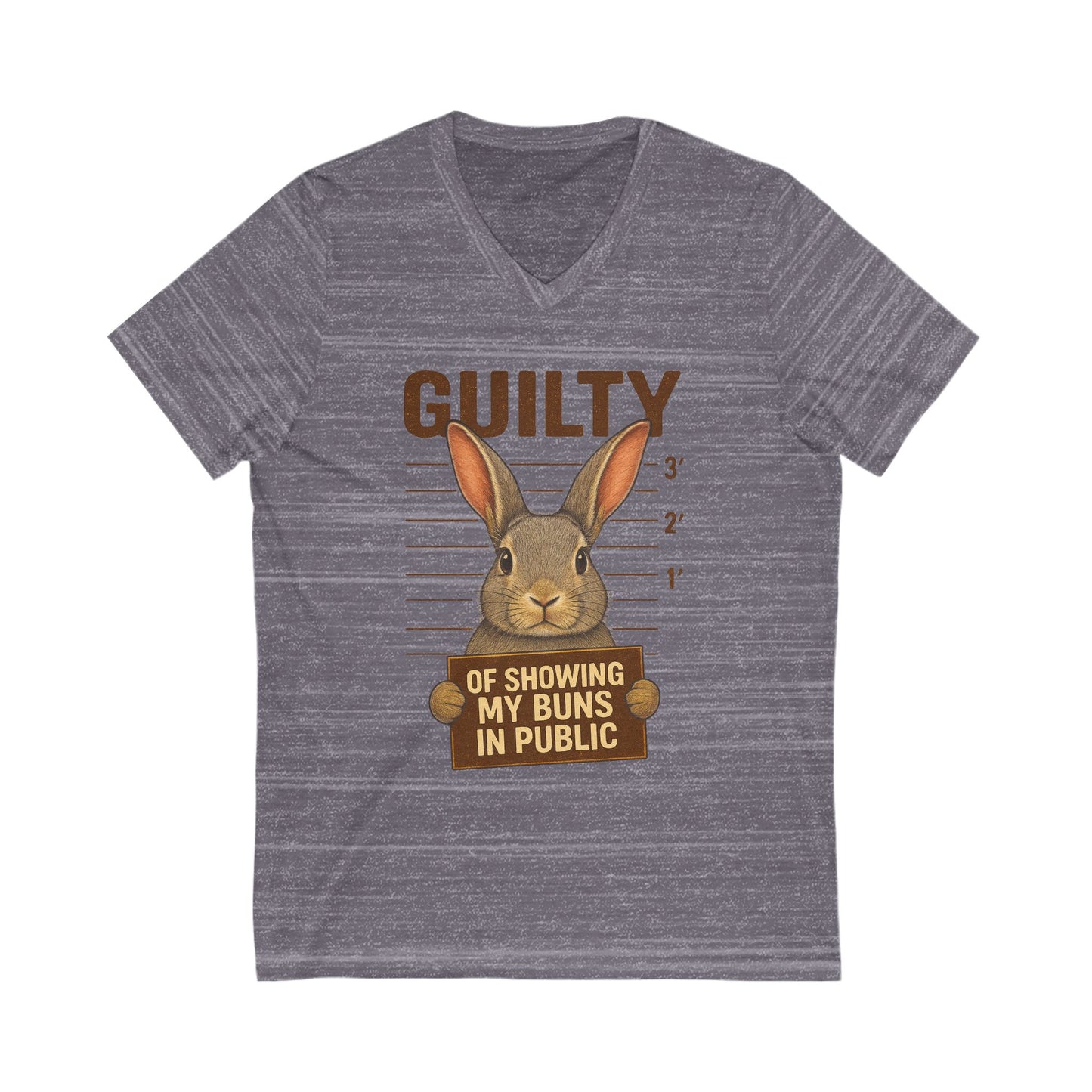 Guilty of Showing My Buns in Public V-Neck Tee - Funny Rabbit Shirt - Unisex Graphic Top - Casual Bunny Wear