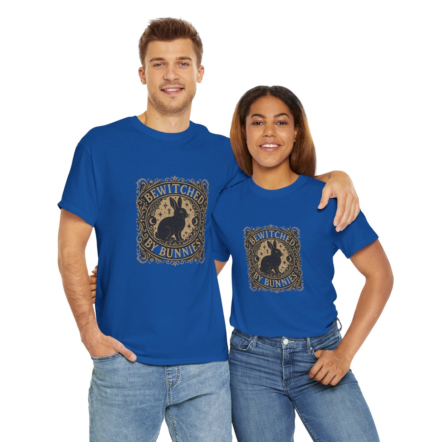 Bewitched by Bunnies Unisex Heavy Cotton T-Shirt – Enchanted Rabbit Halloween & Fall Graphic Tee | Bunny Lovers Gift