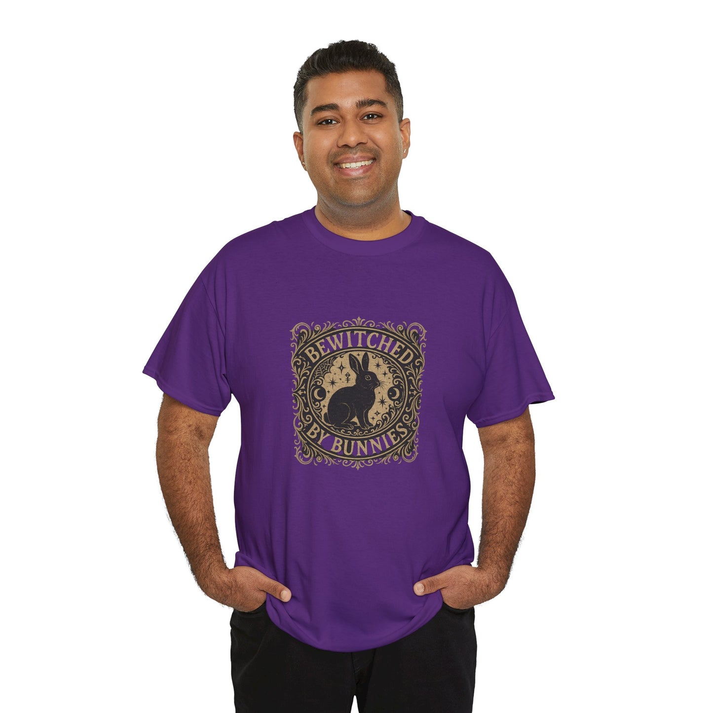 Bewitched by Bunnies Unisex Heavy Cotton T-Shirt – Enchanted Rabbit Halloween & Fall Graphic Tee | Bunny Lovers Gift
