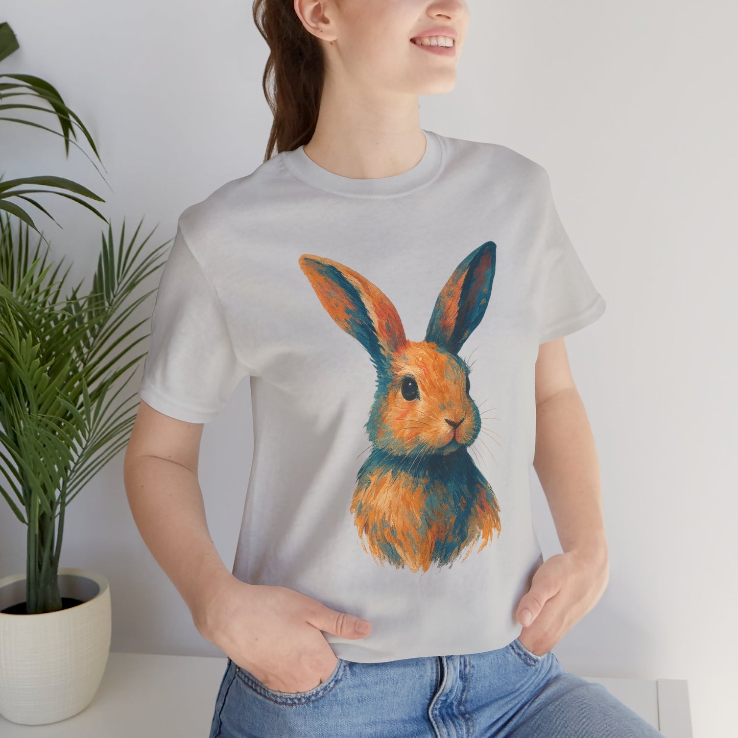 Golden Hour Bunny Unisex Short Sleeve Shirt – Painterly Rabbit Portrait T-Shirt - Artistic Graphic Tee for Animal Lovers - Unique Artwork