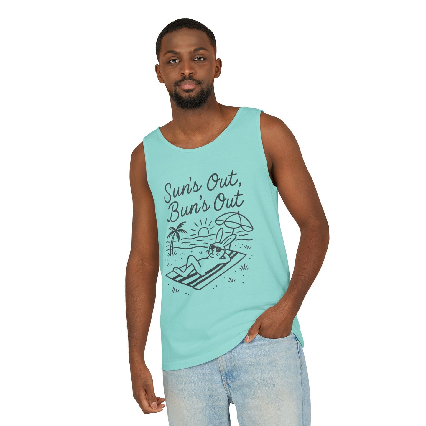 Sun’s Out, Bun’s Out Chill Beach Bunny Tank Top - Unisex Garment-Dyed Tee | Summer Rabbit Vibes - Beach Wear - Vacation Apparel