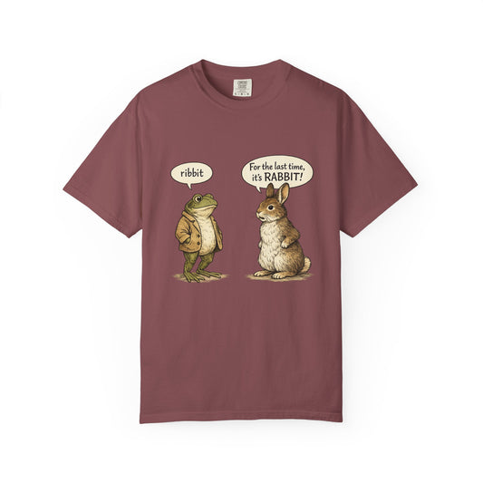 Ribbit vs Rabbit Vintage Humor Tee - "For the last time, it's RABBIT!" Graphic Unisex T-Shirt – Funny Frog and Rabbit Shirt in Comfort Colors