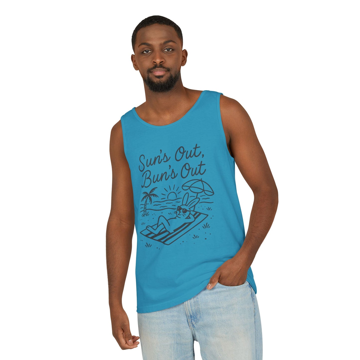 Sun’s Out, Bun’s Out Chill Beach Bunny Tank Top - Unisex Garment-Dyed Tee | Summer Rabbit Vibes - Beach Wear - Vacation Apparel