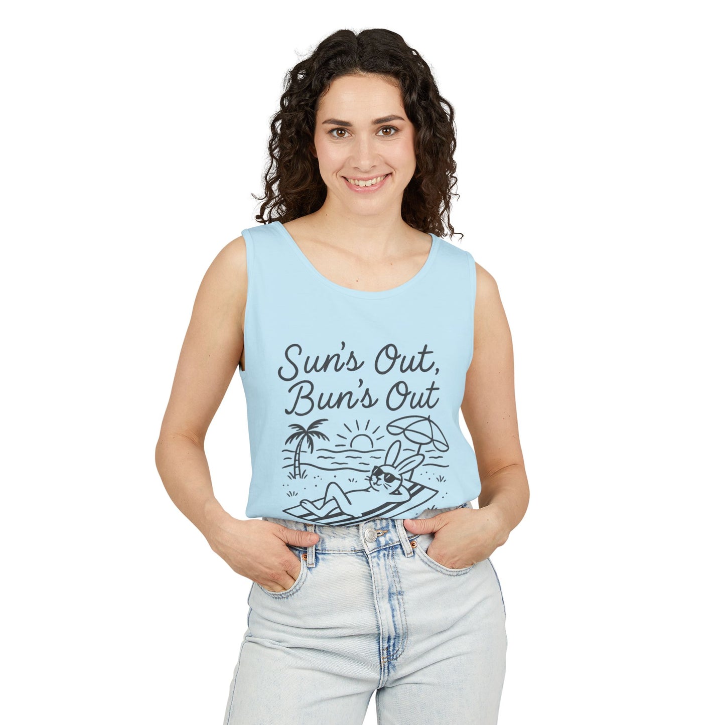 Sun’s Out, Bun’s Out Chill Beach Bunny Tank Top - Unisex Garment-Dyed Tee | Summer Rabbit Vibes - Beach Wear - Vacation Apparel