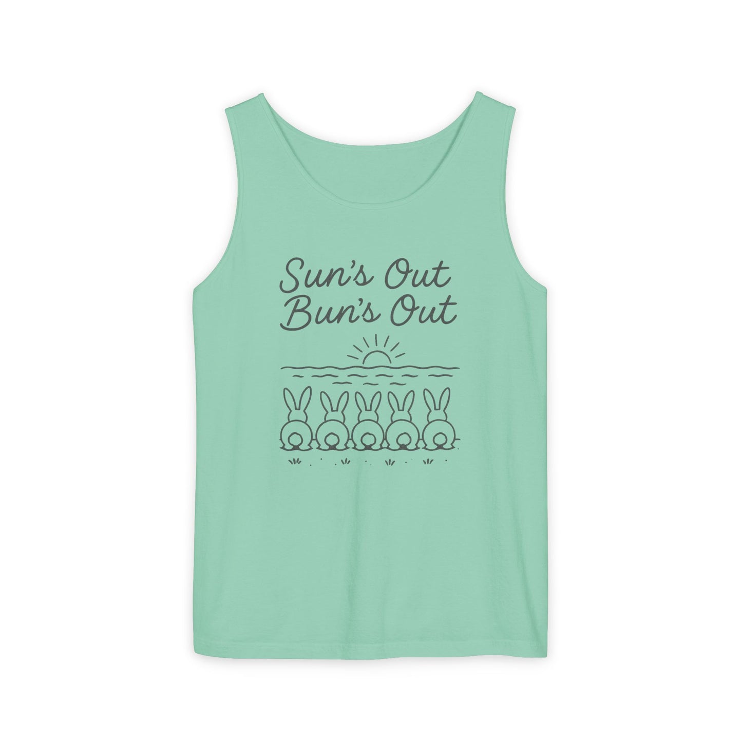 Sun's Out, Bun’s Out Tank Top – Funny Bunny Bums Summer Tee - Unisex Garment-Dyed | Beach Vibes - Vacation Apparel