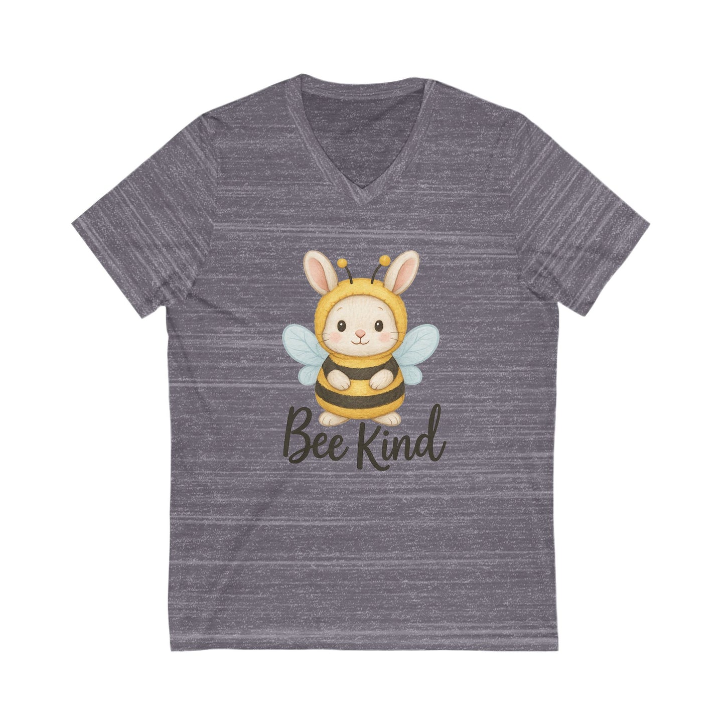 Bee Kind Bunny V-Neck T-Shirt – Sweet Rabbit in Bumblebee Costume - Unisex Jersey Short Sleeve V-Neck Tee