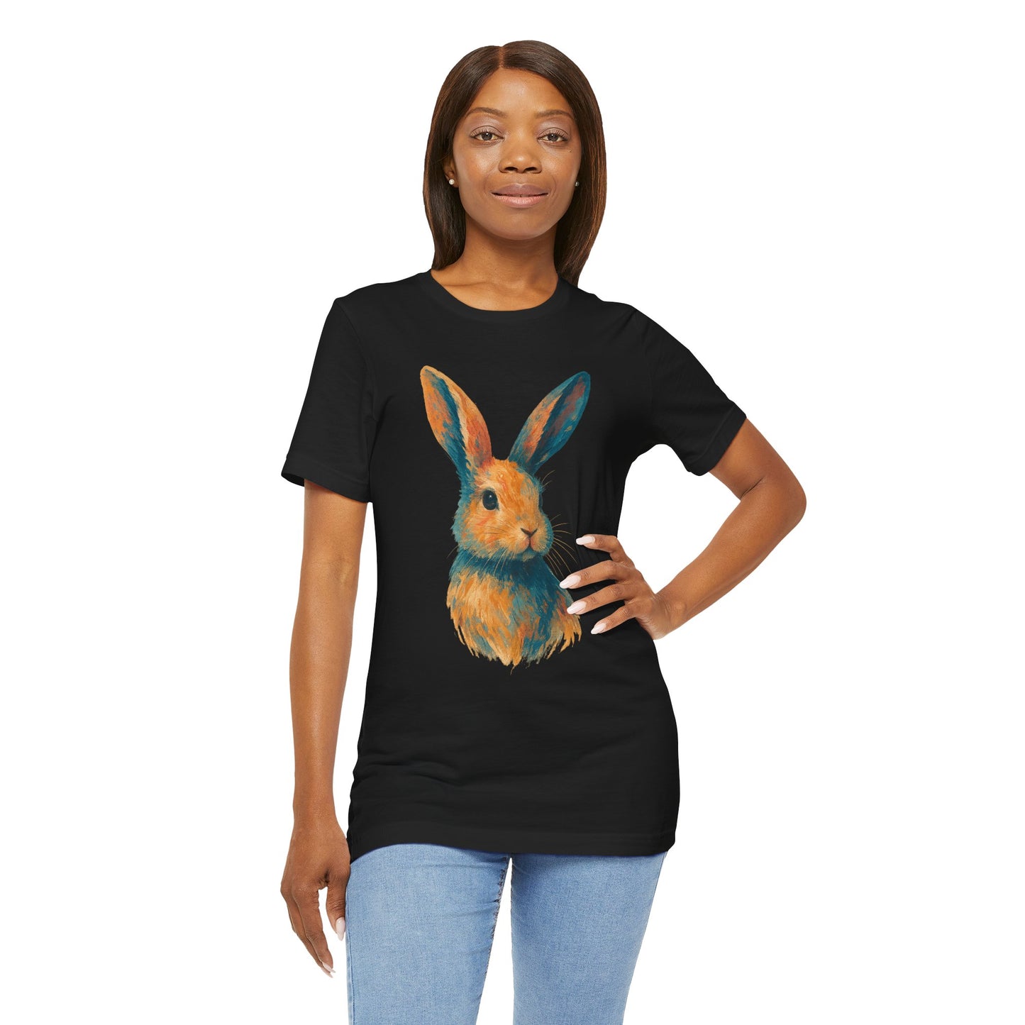 Golden Hour Bunny Unisex Short Sleeve Shirt – Painterly Rabbit Portrait T-Shirt - Artistic Graphic Tee for Animal Lovers - Unique Artwork