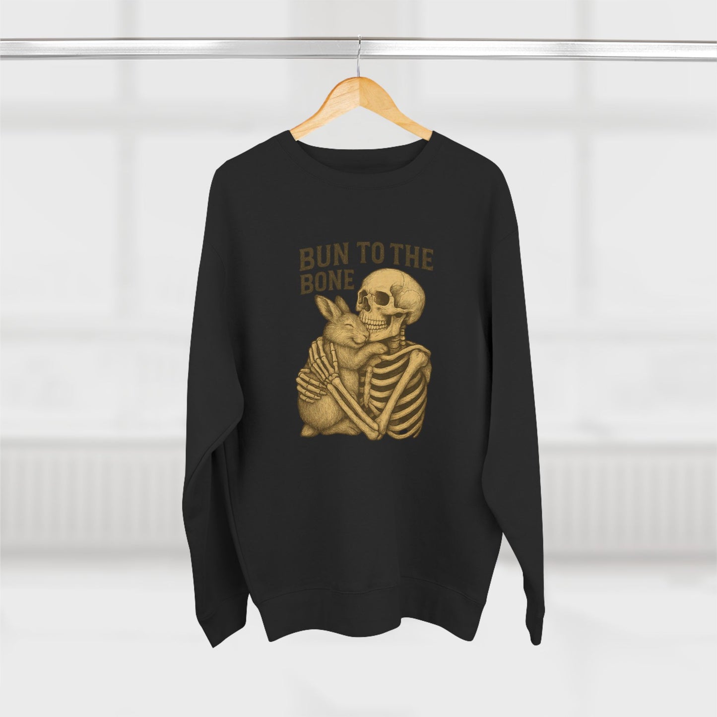 Bun to the Bone Skeleton & Snuggle Bunny Unisex Sweatshirt – Cozy Rabbit Crewneck - Halloween & Fall Collection - Funny Gift