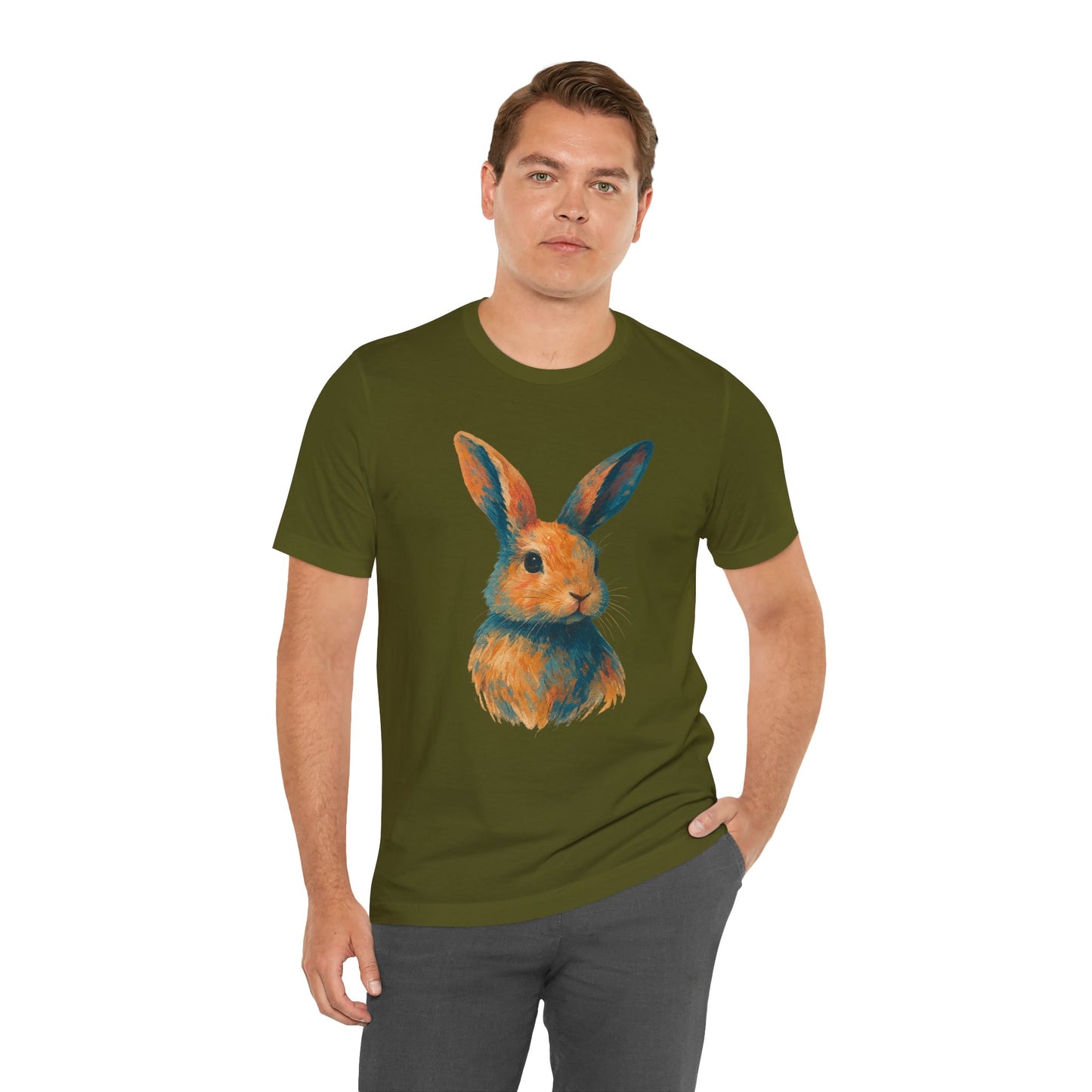 Golden Hour Bunny Unisex Short Sleeve Shirt – Painterly Rabbit Portrait T-Shirt - Artistic Graphic Tee for Animal Lovers - Unique Artwork