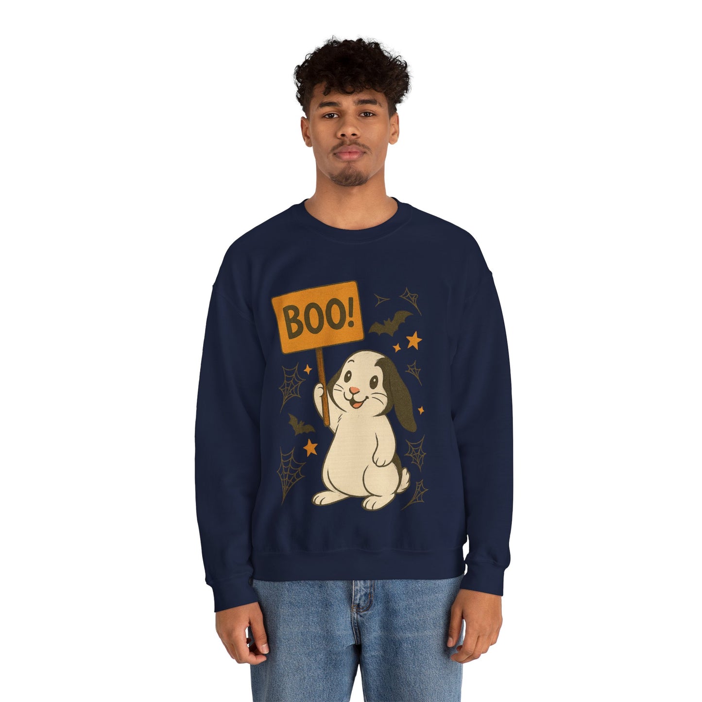 Boo Bunny Halloween Sweatshirt – Cozy Lop-Eared Rabbit & Spooky-Cute Fall Vibes - Unisex Heavy Blend™ Crewneck