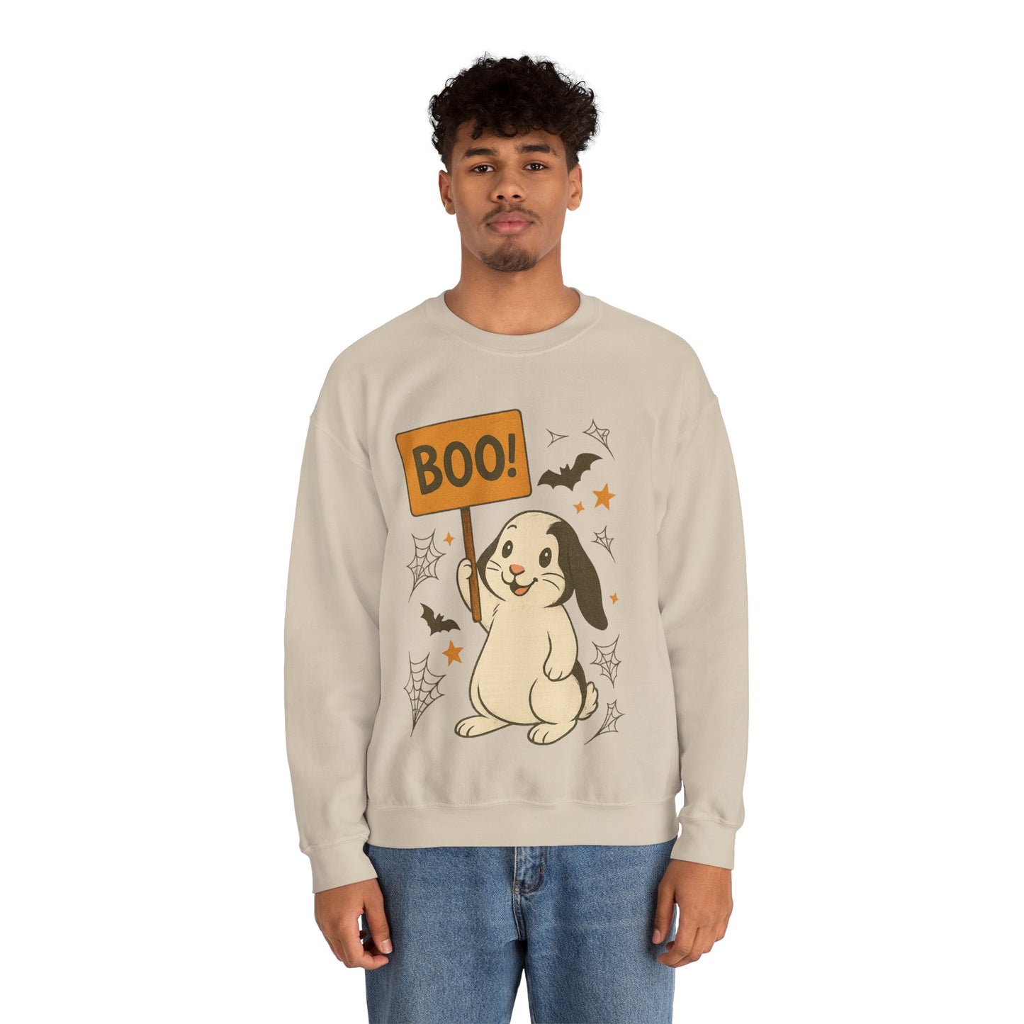 Boo Bunny Halloween Sweatshirt – Cozy Lop-Eared Rabbit & Spooky-Cute Fall Vibes - Unisex Heavy Blend™ Crewneck