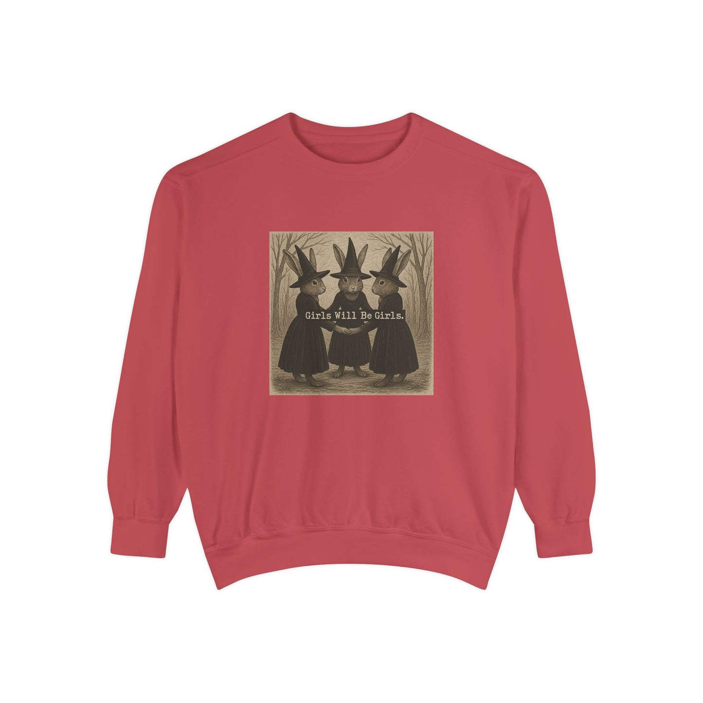 Girls Will Be Girls Rabbit Witch Circle – Garment-Dyed Bunny Sweatshirt | Halloween & Fall Collection