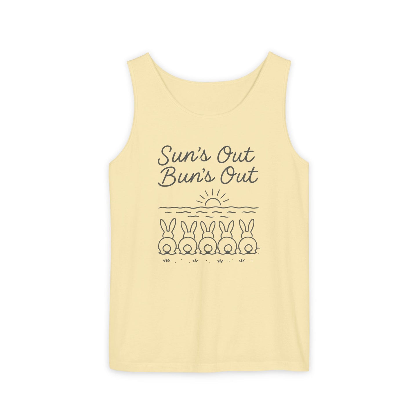Sun's Out, Bun’s Out Tank Top – Funny Bunny Bums Summer Tee - Unisex Garment-Dyed | Beach Vibes - Vacation Apparel